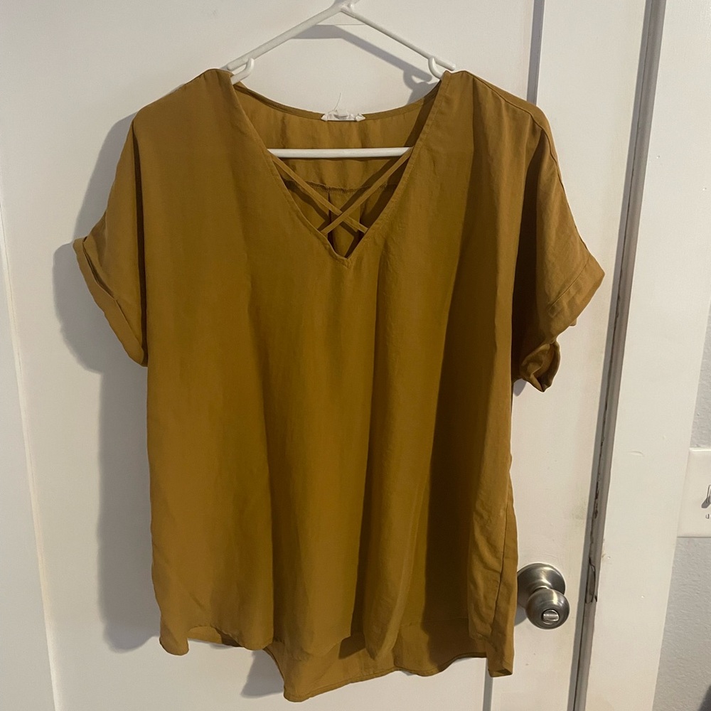 Women's Mustard V-Neck Top